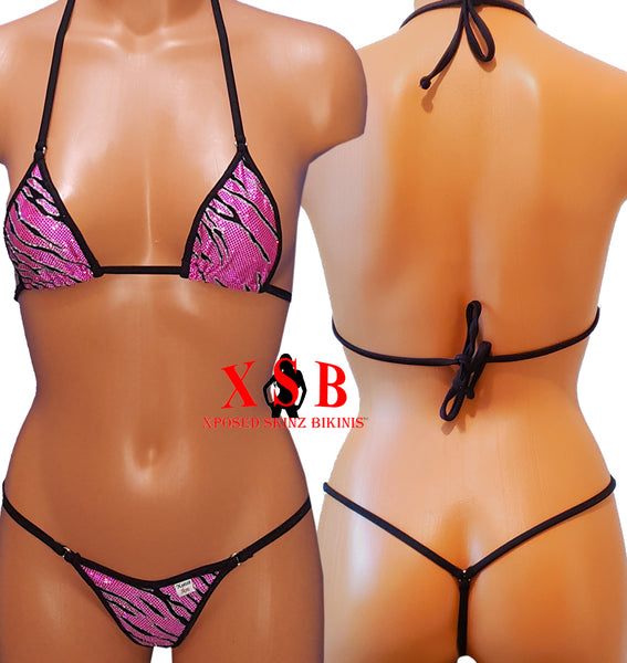 Xposed Skinz Bikinis x100 Vixen G-String Micro Tbolt Bikini Thong - Hot Pink