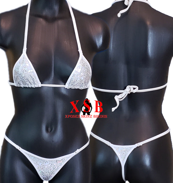 Xposed Skinz Bikinis x100 Vixen G-String Micro Shiny Bikini Thong - White