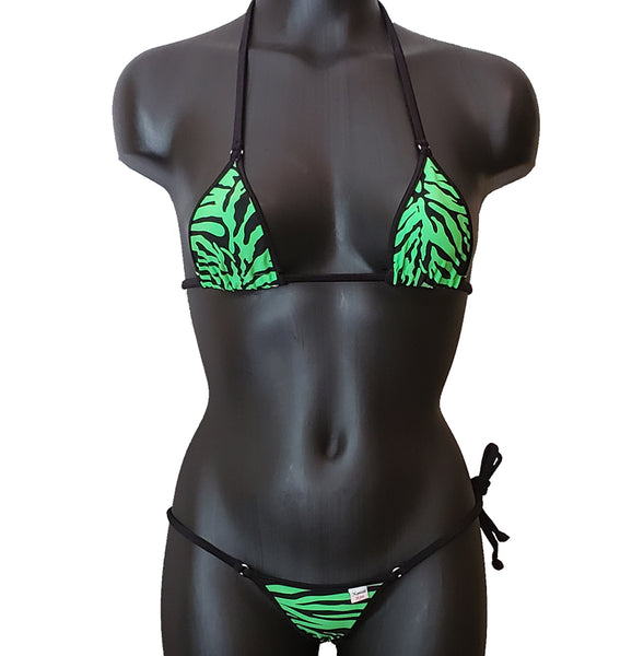 Xposed Skinz Bikinis x107 Brazilian Bikini Zebra - Lime