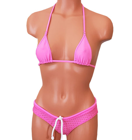 Xposed Skinz Bikinis x111 Drawstring Jersey Mesh Micro Bikini Shorts - Hot Pink