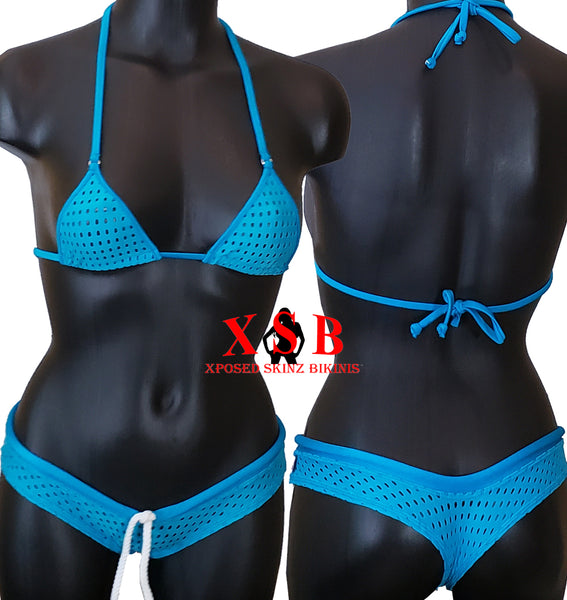 Xposed Skinz Bikinis x111 Drawstring Jersey Mesh Bikini Shorts - Turquoise Blue