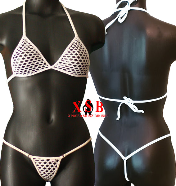 Xposed Skinz Bikinis x120 Diamond Mesh Micro Bikini String Lime - White