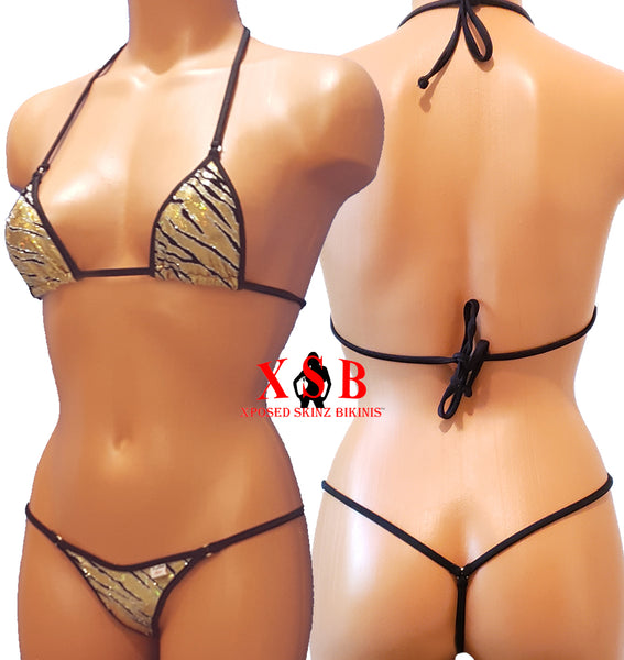Xposed Skinz Bikinis x100 Vixen G-String Micro Tbolt Bikini Thong - Gold
