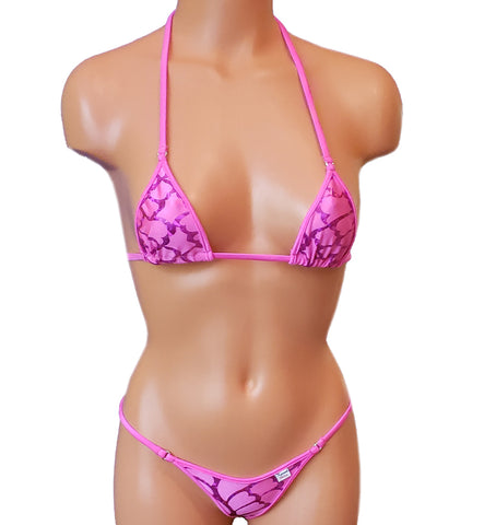 Xposed Skinz Bikinis x100 Vixen G-String Micro Shiny Bikini Thong - Hot Pink