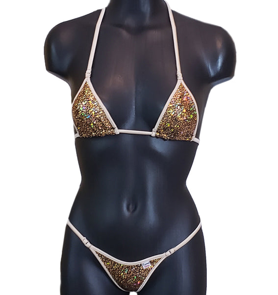 Xposed Skinz Bikinis x100 Vixen G-String Micro Shiny Bikini Thong - Gold
