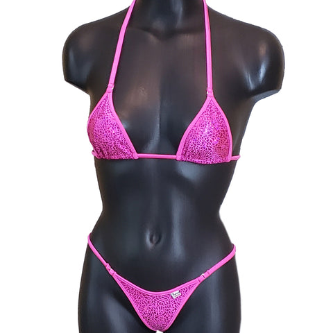 Xposed Skinz Bikinis x100 Vixen G-String Micro Shiny Bikini Thong - Hot Pink