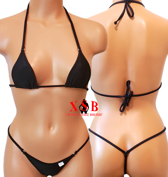 Xposed Skinz Bikinis x100 Vixen G-String Micro Bikini Thong - Black