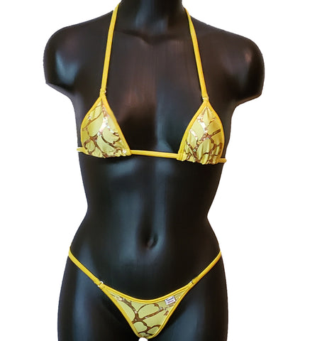 Xposed Skinz Bikinis x100 Vixen G-String Micro Shiny Bikini Thong - Yellow Gold