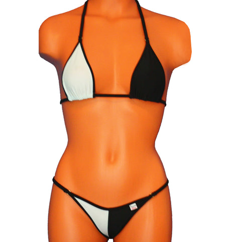 Xposed Skinz Bikinis x105 Two-Tone Color CenterSeam Micro Bikini Thong - Black
