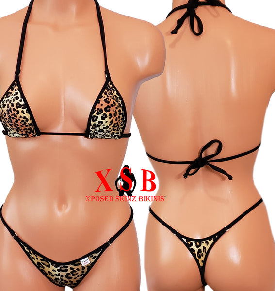 Xposed Skinz Bikinis x105 Leopard CenterSeam Micro Bikini Thong - Brown Leopard