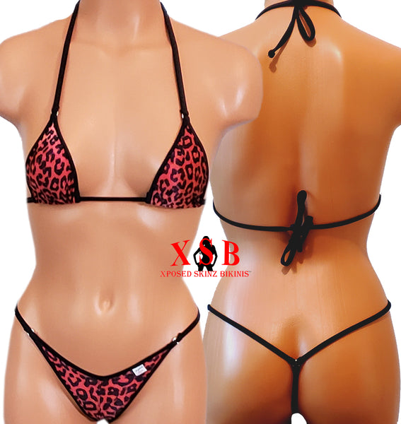 Xposed Skinz Bikinis x105 Leopard CenterSeam Micro Bikini Thong - Red Leopard