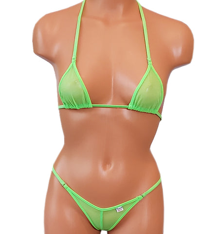 Xposed Skinz Bikinis x105 Sexy Sheer Mesh Thong Triangle Back - Lime