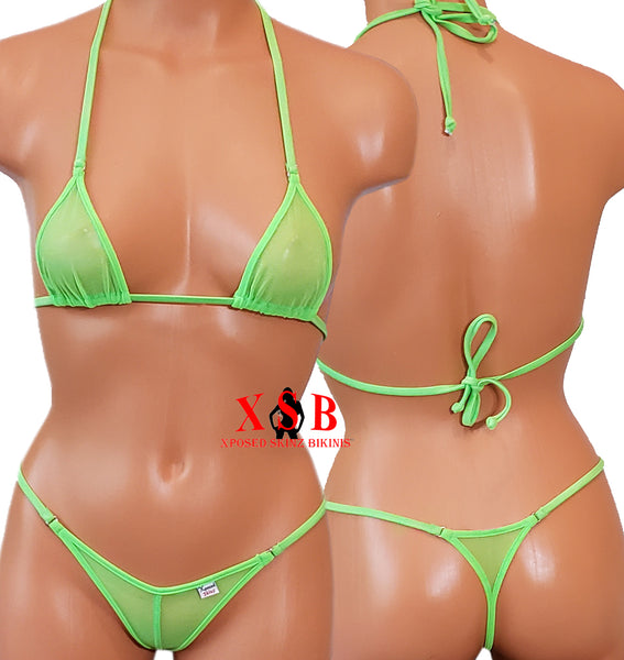 Xposed Skinz Bikinis x105 Sexy Sheer Mesh Thong Triangle Back - Lime