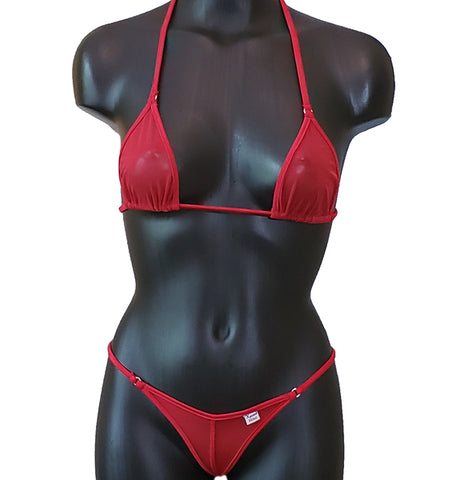 Xposed Skinz Bikinis x105 Sexy Sheer Mesh Thong Triangle Back - Red