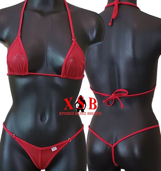 Xposed Skinz Bikinis x105 Sexy Sheer Mesh Thong Triangle Back - Red
