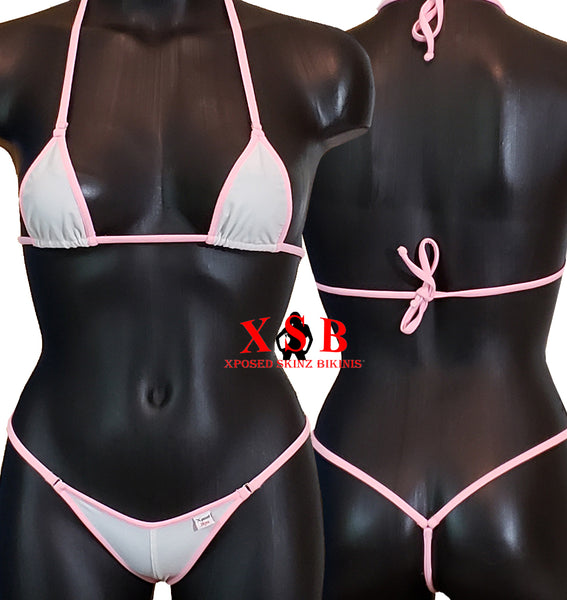 Xposed Skinz Bikinis x105 Two-Tone CenterSeam Micro Bikini Thong - Pink