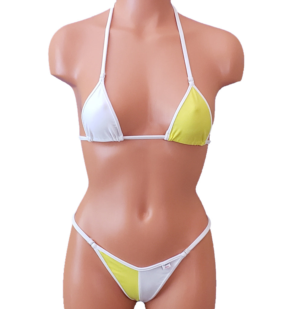 Xposed Skinz Bikinis x105 Two-Tone Color CenterSeam Micro Bikini Thong - Yellow
