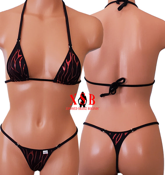 Xposed Skinz Bikinis x106 Hipster Metallic Fire Bikini Triangle Back - Red