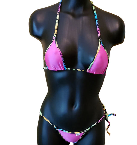 Xposed Skinz Bikinis x107 Brazilian Bikini Bottom Rainbow Tie-Side Hot Pink