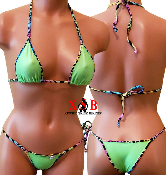 Xposed Skinz Bikinis x107 Brazilian Bikini Bottom Rainbow Tie-Side Lime