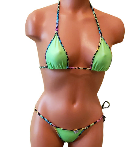 Xposed Skinz Bikinis x107 Brazilian Bikini Bottom Rainbow Tie-Side Lime