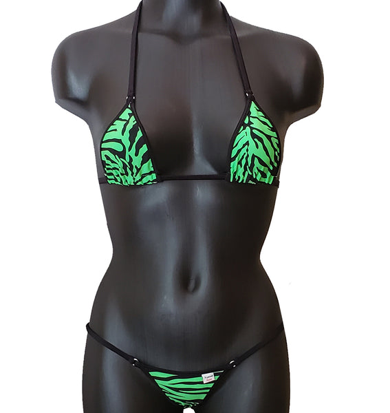 Xposed Skinz Bikinis x107 Brazilian Bikini Zebra - Lime