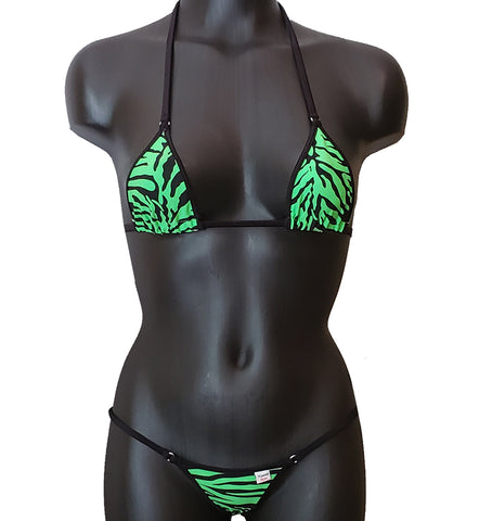 Xposed Skinz Bikinis x107 Brazilian Bikini Zebra - Lime