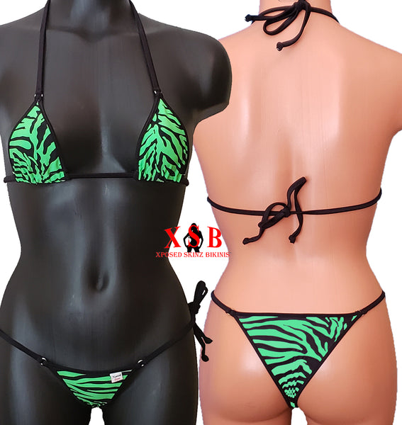 Xposed Skinz Bikinis x107 Brazilian Bikini Zebra - Lime