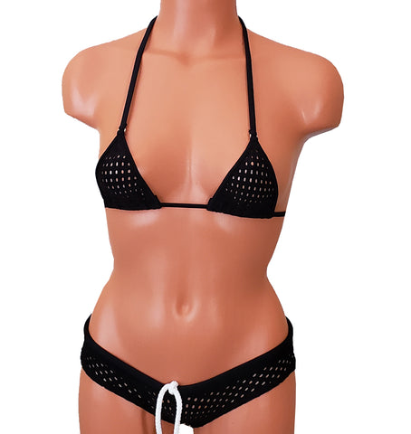 Xposed Skinz Bikinis x111 Drawstring Jersey Mesh Micro Bikini Shorts - Black