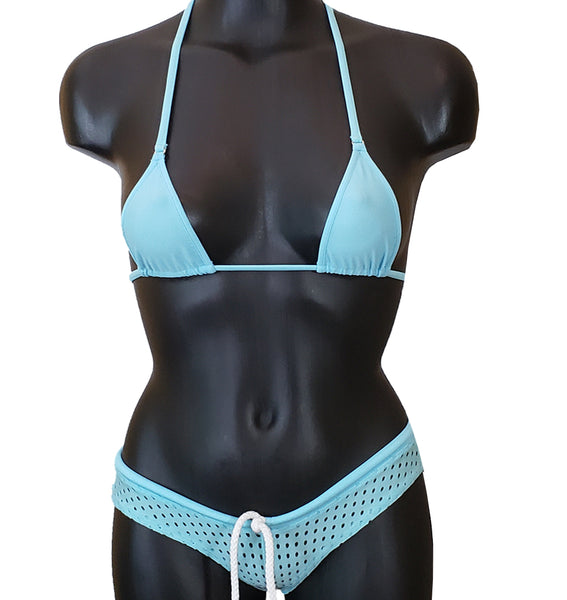 Xposed Skinz Bikinis x111 Drawstring Jersey Mesh Micro Bikini Shorts - Sky Blue