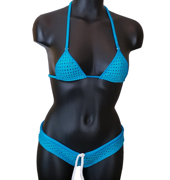 Xposed Skinz Bikinis x111 Drawstring Jersey Mesh Bikini Shorts - Turquoise Blue
