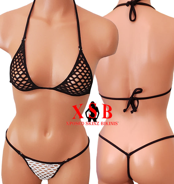 Xposed Skinz Bikinis x120 Diamond Mesh Micro Bikini String Lime - Black/White