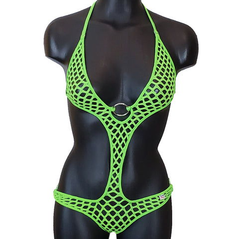 Xposed Skinz Bikinis Sexy x155 Diamond Mesh Monokini One Piece - Lime Green