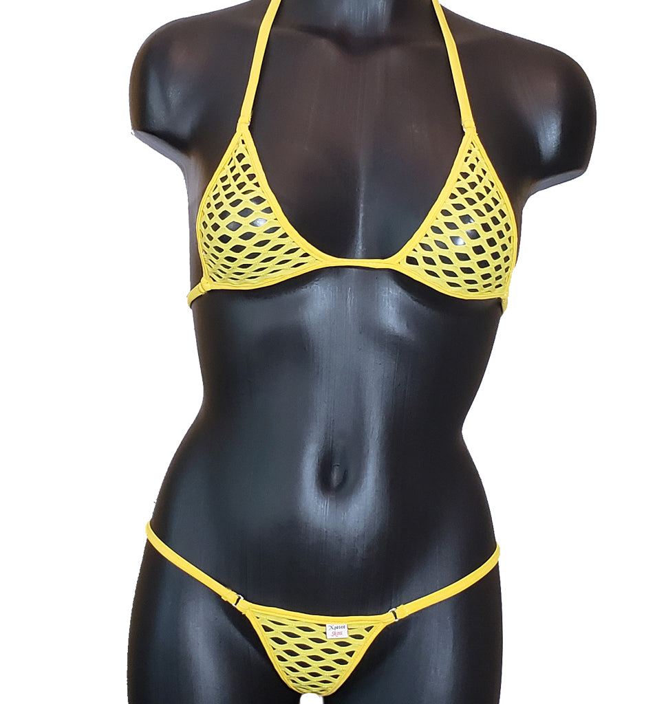 Xposed Skinz Bikinis x120 Diamond Mesh Micro Bikini String - Yellow