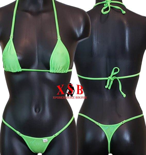 Xposed Skinz Bikinis x120 G-String Micro Sequin Bikini Thong - Lime