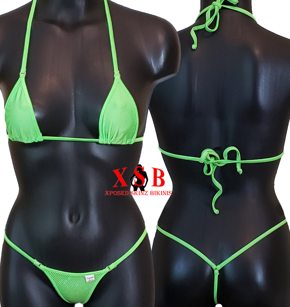 Xposed Skinz Bikinis x120 G-String Micro Sequin Bikini Thong - Lime