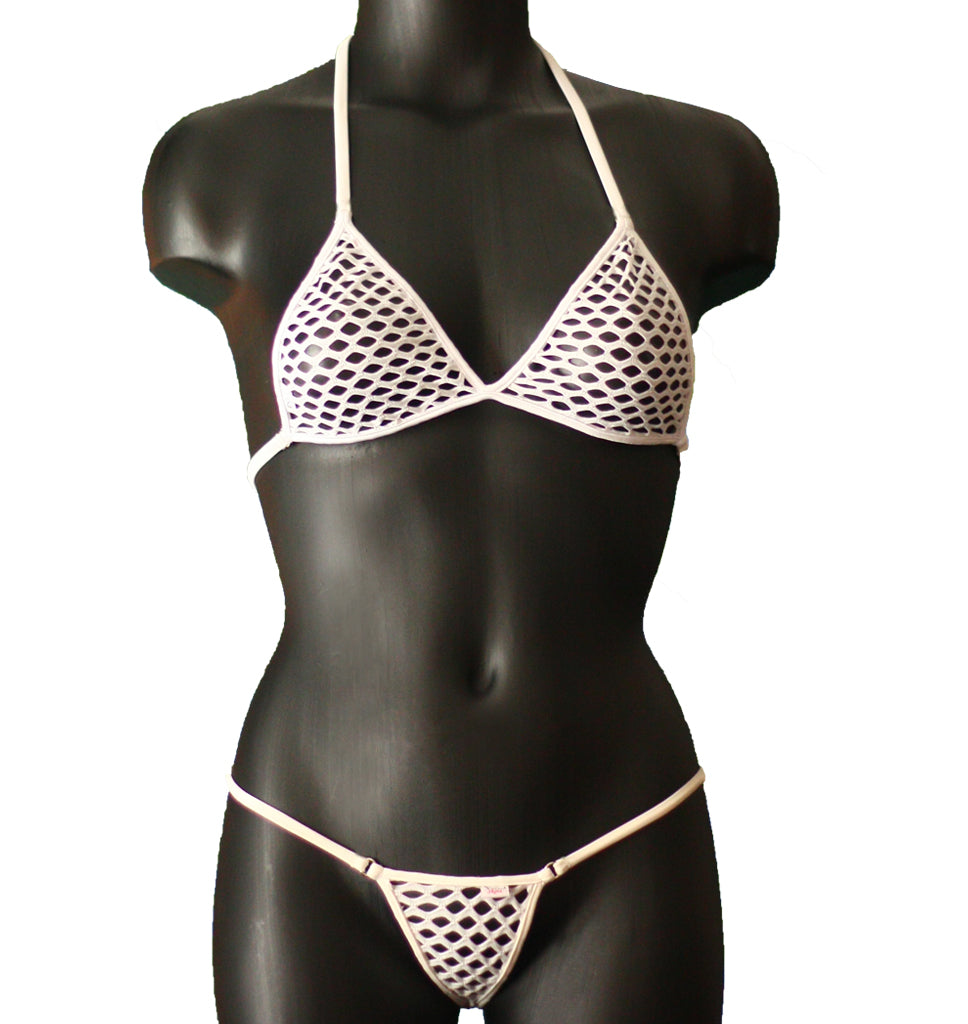 Xposed Skinz Bikinis x120 Diamond Mesh Micro Bikini String Lime - White