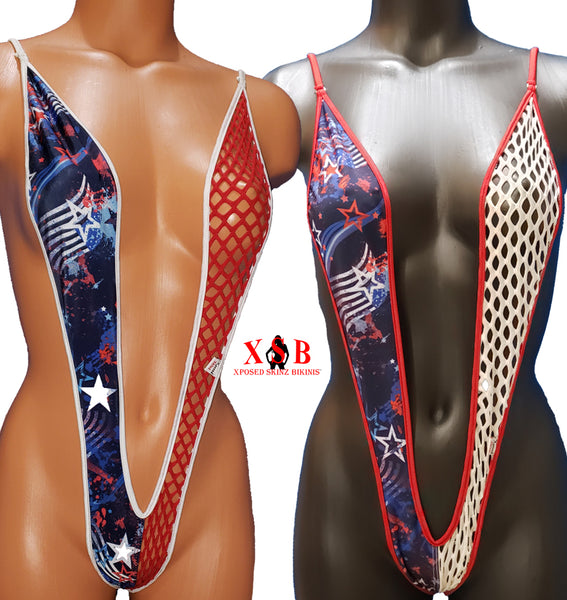 Xposed Skinz Bikinis Sexy x156 Sexy SlingShot Bikini - RedWhiteBlue