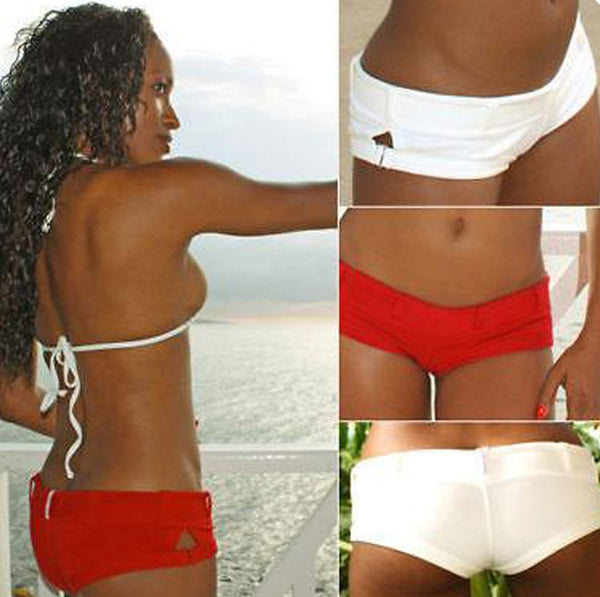Xposed Skinz Bikinis x755 Pier Cheeky Beach Shorts Bottoms Cover-Up Red Natural, Swimwear- Xposed Skinz Bikinis